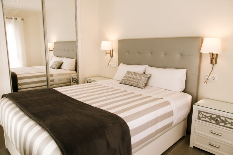 Bedroom detail at San Fermín apartment in Puerto del Carmen, Lanzarote