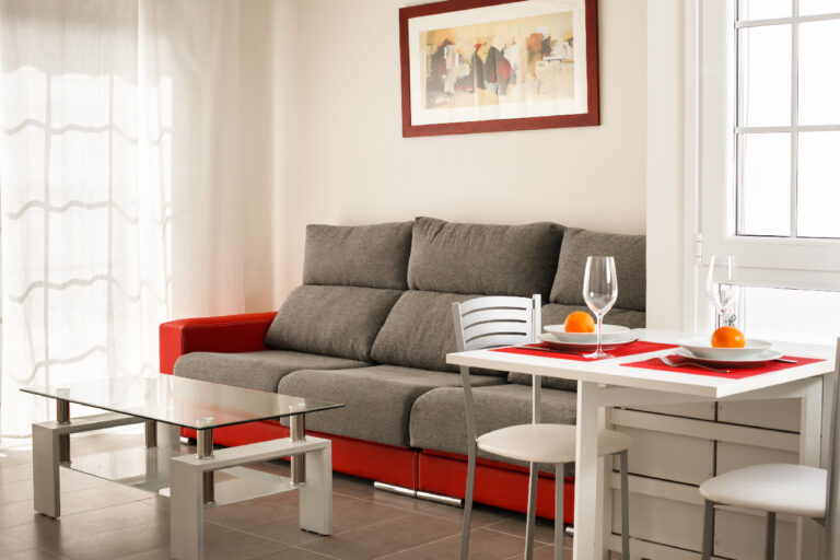 Living and dining area at San Fermín holiday apartment in Lanzarote