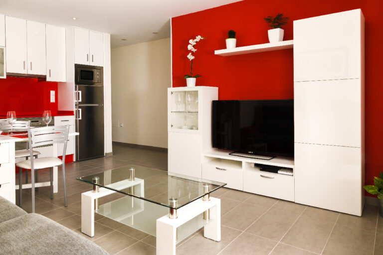 Living room and kitchen at San Fermín apartment in Puerto del Carmen